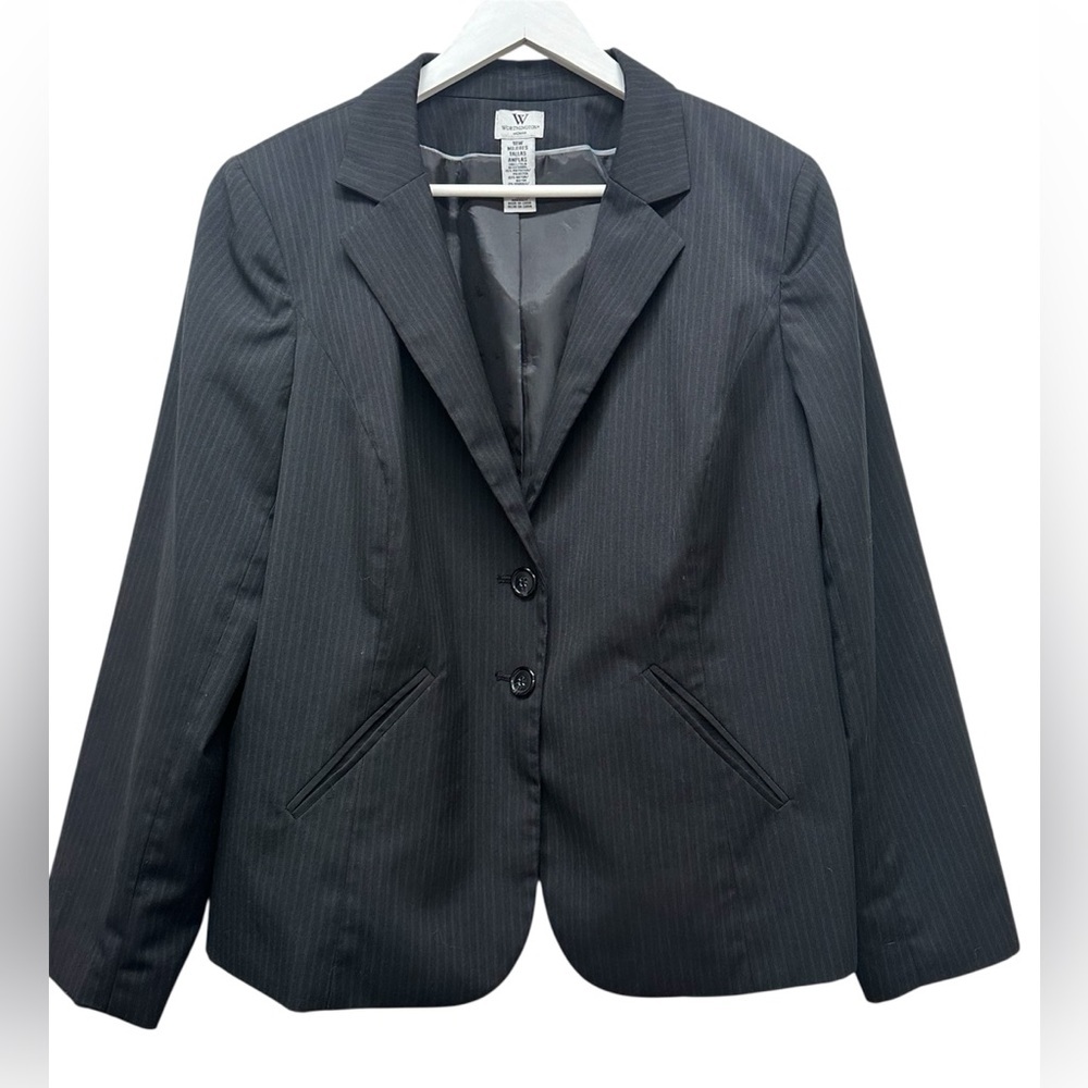 Worthington Stretch Black Pinstripe Blazer Suit Jacket Women's Size 18 W Office